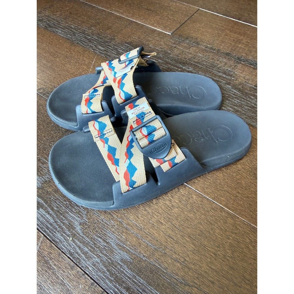 Chaco Chillos Slide Sandals New Belgium Brewing Mountain Print Womens 6 Black